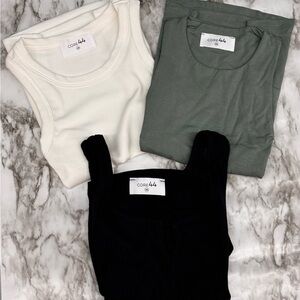 Core44 Tank Tops Trio - Cream, Green, Black